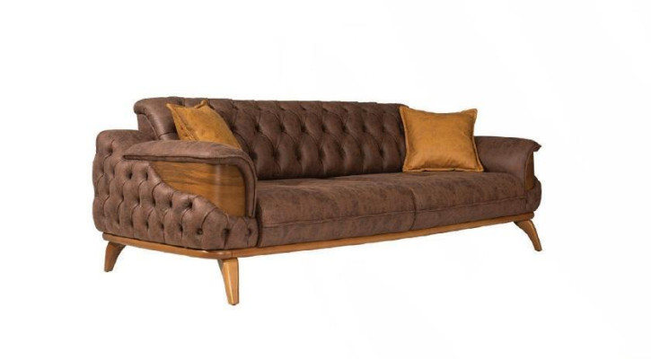 Three-seater sofa luxury Chesterfield leather brown design living room