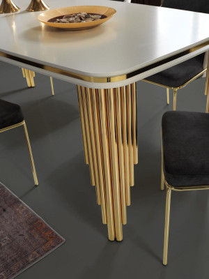 Luxury Dining Room Set Dining Group Dining Table Chair Set 6-piece Gold White