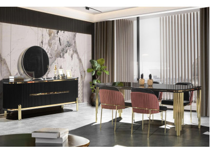 Dining room black gold dining set furniture dining nook chairs sideboard 6-piece set