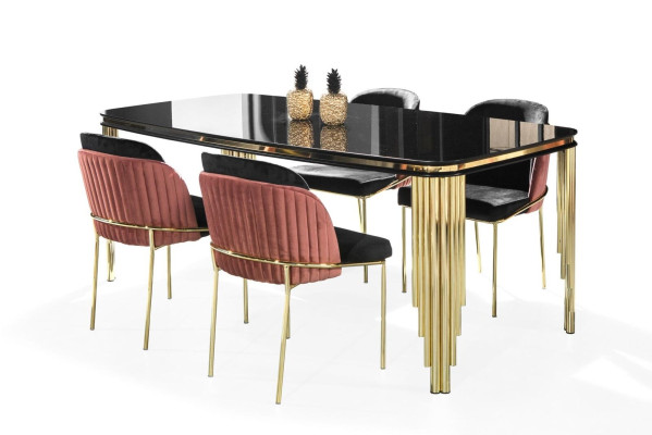 Dining room black gold dining set furniture dining nook chairs sideboard 6-piece set