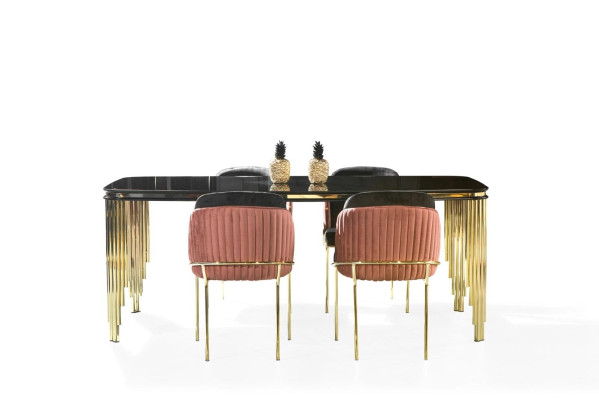 Dining room black gold dining set furniture dining nook chairs sideboard 6-piece set