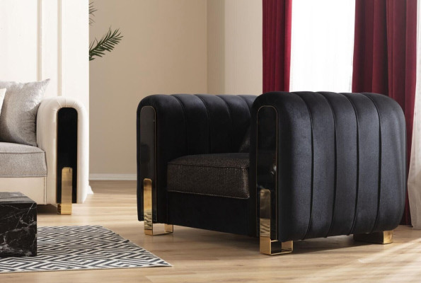 Black armchair wing chair luxury design living room single-seater modern