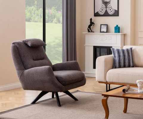 Designer armchair upholstered textile modern upholstery brown modern club lounge
