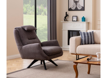 Designer armchair upholstered textile modern upholstery brown modern club lounge