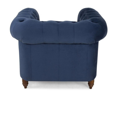 Designer Chair 1 Seater Blue Leather Textile Luxury Club Lounge Sofa Chesterfield