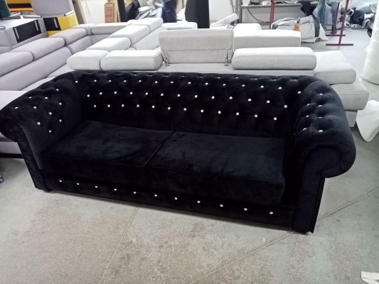 Sofa 2-seater upholstery metal design couches velvet vintage style Chesterfield