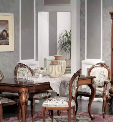 Classic dining room furniture set, wooden furniture, dining table with 4 chairs, display cabinet, 6 pieces.