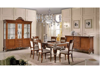 Dining table with 6 chairs, dining room dining set, classic sideboard, 9-piece set