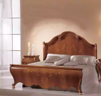 Brown bedroom set luxury furniture beds nightstands mirror dresser
