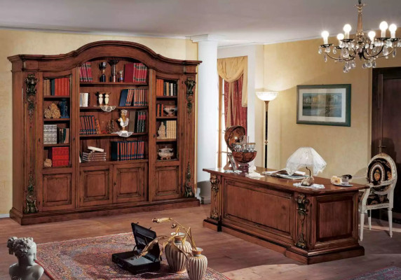 Brown classic office furniture solid wood desk bookcase cabinets