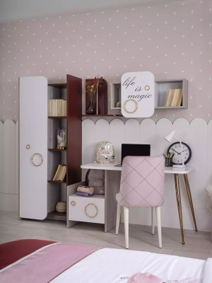 Desk furniture set wooden table bookcase white children's room