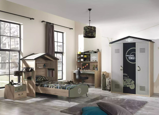 Design bed frame bed wood green boys children's furniture children's bed modern