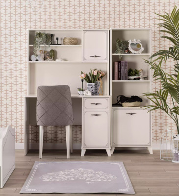 Group Computer Desk Writing Desk Set Wood Bookshelf White 3-Piece Shelf
