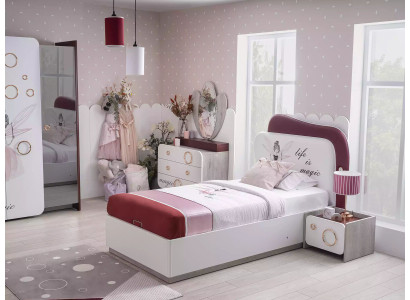 White-red children's bed, girl's bed, single bed, wooden frame, furniture, furniture, new