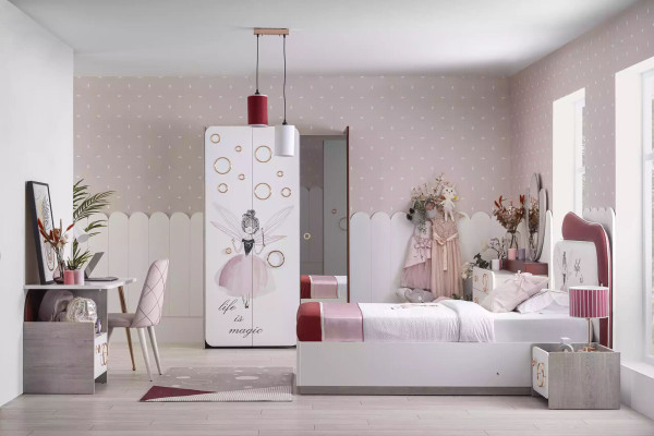 White-red children's bed, girl's bed, single bed, wooden frame, furniture, furniture, new