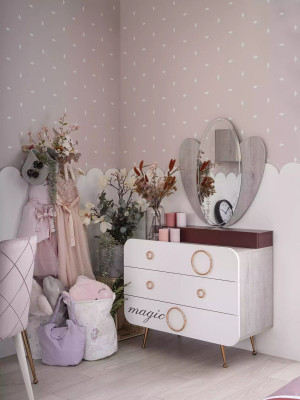 Bed Bed Box Complete Children's Furniture Children's Bed Wood Pink Set 4-Piece Children's Room