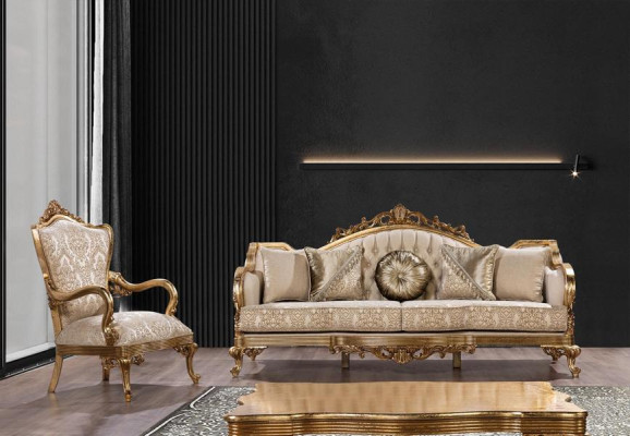 Golden Couch Classic Sofa Set Upholstered Furniture 3+1 Coffee Table Fabric