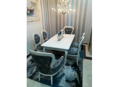 Dine in style with classic gray-blue dining chairs in a practical set of 4