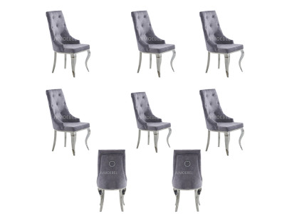 6x Chesterfield Designer Upholstered Chairs Textile Seat Set New