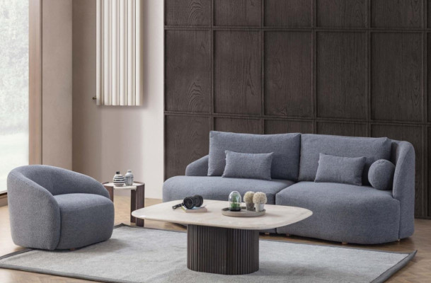 Complete living room seating set designer three-seater sofa two-piece armchair.