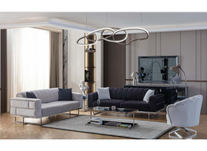 Gray living room couches designer upholstered three-seater textile armchair 3-piece set