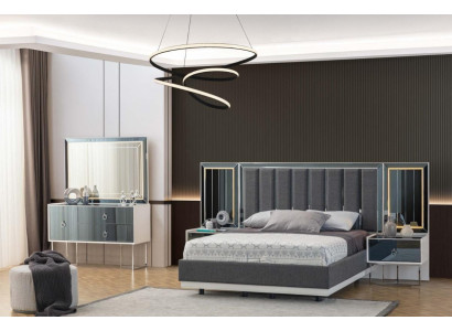 Modern gray-white bedroom furniture wooden nightstands double bed 5-piece set