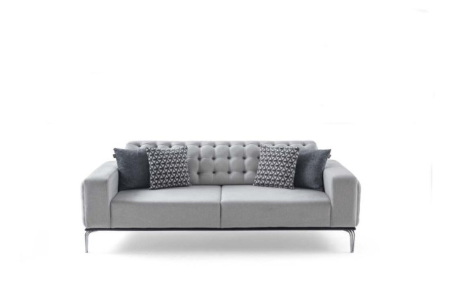 Chesterfield Gray Sofa Set Living Room Couches Three-Seater + Armchair