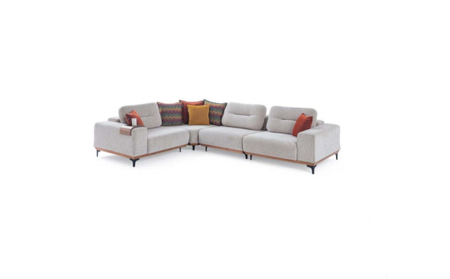 White corner sofa, modern L-shaped couch, living room upholstered sofas, wood frame
