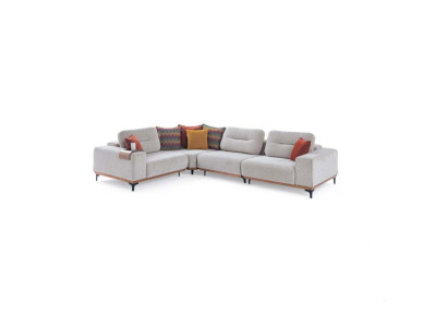 White corner sofa, modern L-shaped couch, living room upholstered sofas, wood frame