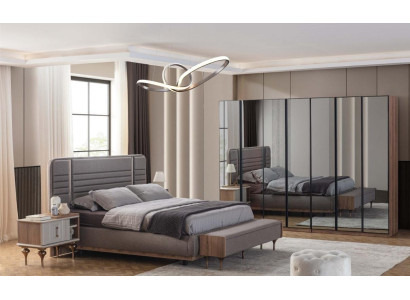 Modern bedroom furniture set double bed nightstands glass cabinet