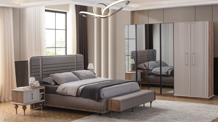 Exclusive bedroom bed glass cabinet wood nightstands 4-piece luxury set