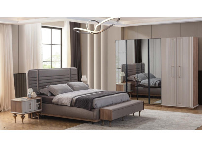 Exclusive bedroom bed glass cabinet wood nightstands 4-piece luxury set