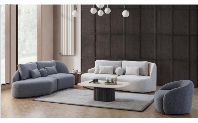 Gray-white living room set 3+3 seater designer fabric armchair 3-piece set