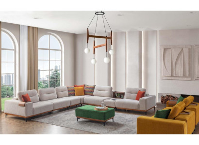 Designer living room corner sofa luxury L-shaped couch upholstery stool 2-piece new
