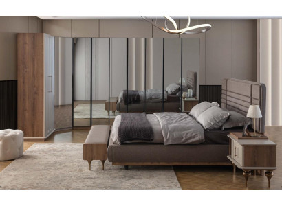 Designer bedroom set double bed 2x nightstands corner wardrobe 4-piece
