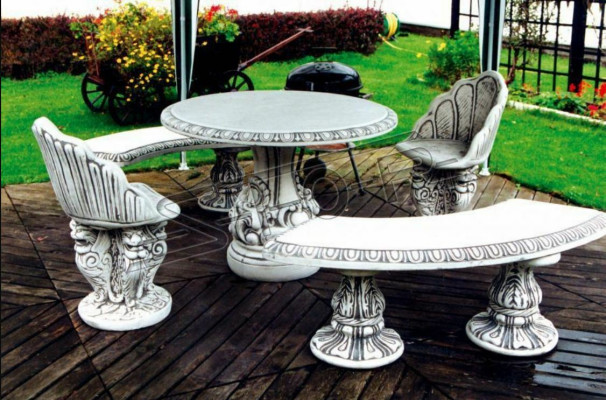 Stone Bench Round Benches Garden Terrace Furniture 135cm Statue