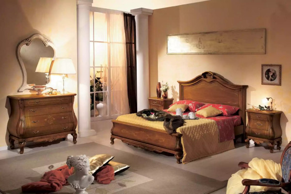 Brown bedroom set bed 2x nightstands dresser mirror classic