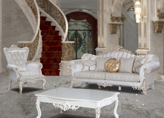 White armchair living room textile design Chesterfield Italian style