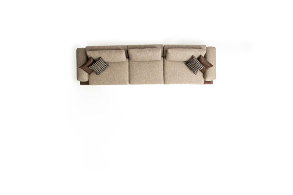 Beige five-seater upholstered sofa textile couch seating furniture living room