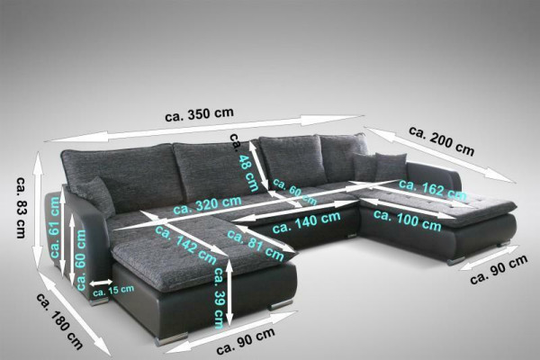 Design U-shaped corner sofa with bed function couch leather textile sofa new living landscape