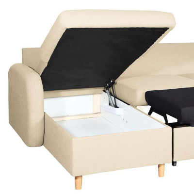 Sectional sofa, couch upholstery, living landscape, U shape, bed function, textile fabric