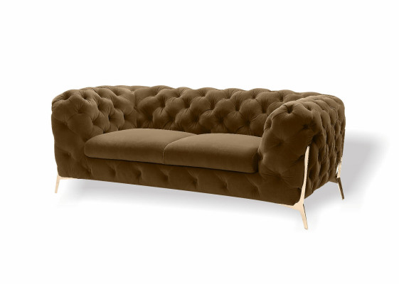 Chesterfield Velvet Designer Sofa 2-Seater Couch Textile Velvet Set Gold Legs