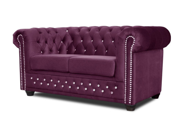 Chesterfield Textile Couch Upholstered 2-Seater Fabric Sofas Couches Purple Two-Seater