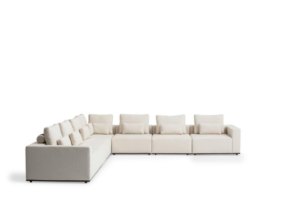 White seating ensemble corner sofa, textile sofas, living room corner set, modern