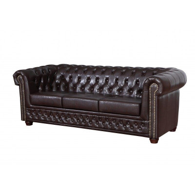 Modern three-seater faux leather sofa, cozy elegant Chesterfield