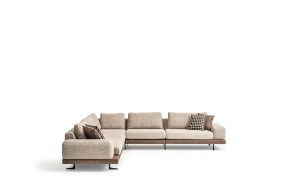 Beige corner sofa upholstered sectional L-shaped sofa modern living room couch