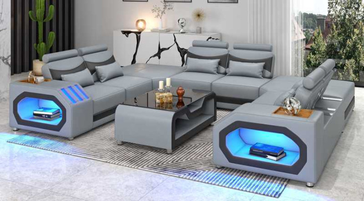 Design living landscape large sofa XXL U shape corner sofa leather sofa red LED