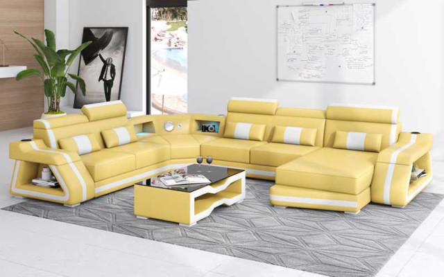 Modern sectional sofa U-shape large leather sofa brown sofas