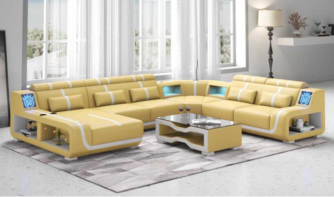 XXL living landscape sofa U-shape large corner sofa leather sofa black sofas