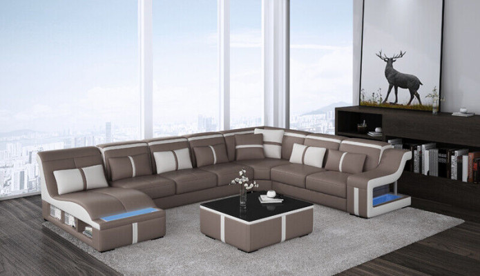 U-shaped designer corner sofa illuminated couch leather textile sofa new living landscape LED